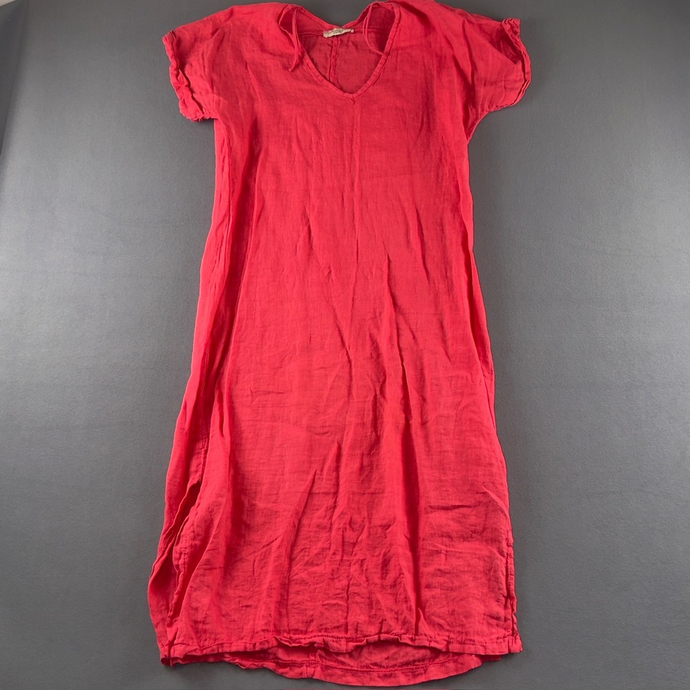 Francesca Bettini Hot Pink Linen V-Neck Maxi Dress Made in Italy 19A625 Womens S